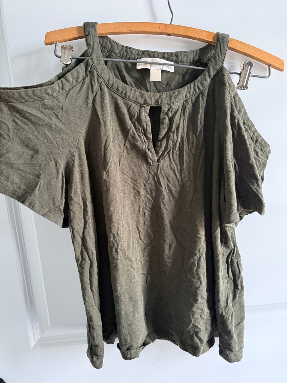 Michael Kors - Women's Olive Cold-Shoulder Short Sleeve Top